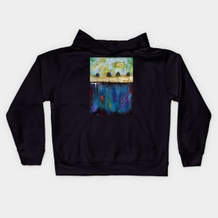 Trees at the bank of blue river Kids Hoodie